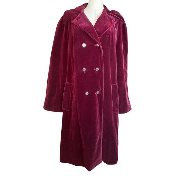 Vtg Betty Rose Burgundy Red Velvet Double Button 3/4 Length Coat Victorian Sz L? - Picture 1 of 9